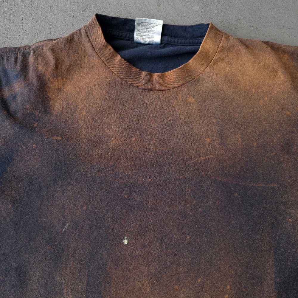 Vintage 90s T-shirt Large Black Bleach Faded Oneita - Picture 2 of 9